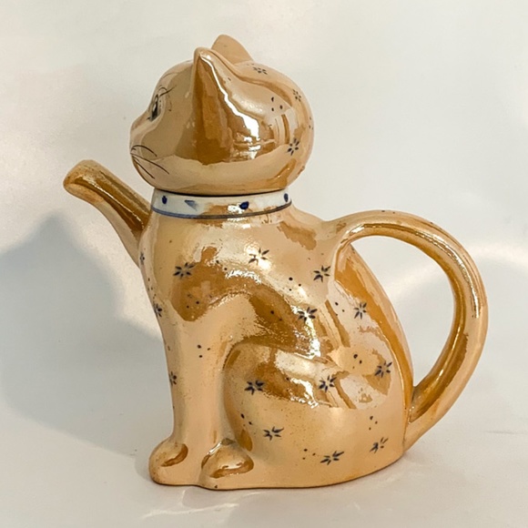 Vintage Maneki Neko Chinese Iridescent Lucky Cat Teapot - Picture 3 of 10